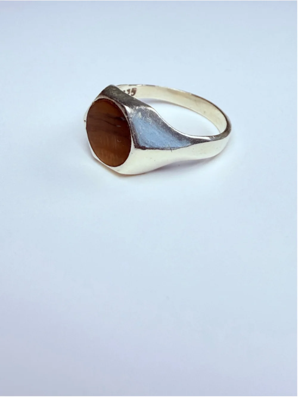 Modernist Tiger Eye Signet Octagon 925 Sterling Silver Streamline Ring Mexico